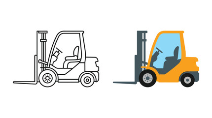 Forklift Truck Illustration Flat Vector Design With Colored And Outline Versions © Kaium