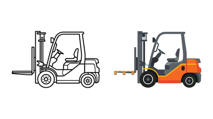 Forklift Truck Illustration Flat Vector Design With Orange And Gray Tones © Kaium