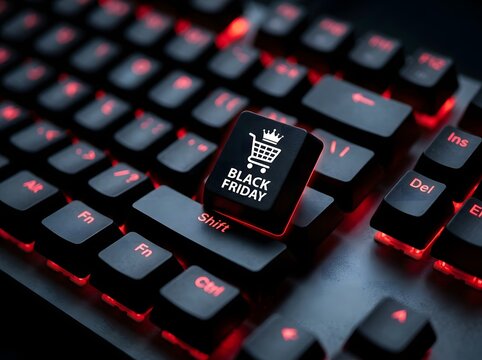Close up of a mechanical gaming keyboard with red backlight and a custom keycap featuring a crown icon and the word blast