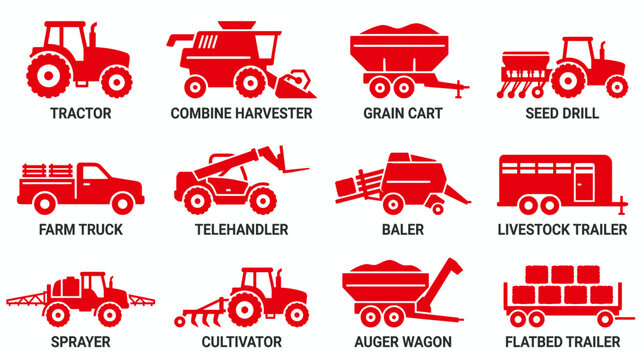 Agricultural Machinery Icons Set