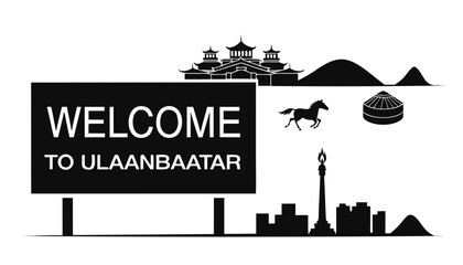 Naklejka premium Very beautiful black and white realistic vector of a classic roadside welcome sign featuring a bold label reading 