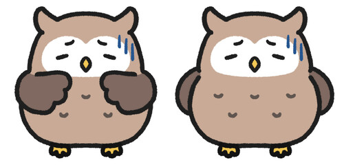 Fototapeta premium 落ち込むミミズクのイラストセット