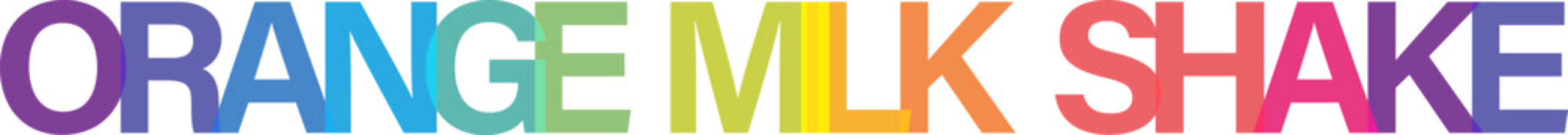 Abstract word art design spelling orange milk shake with overlapping and colorful translucent letter characters
