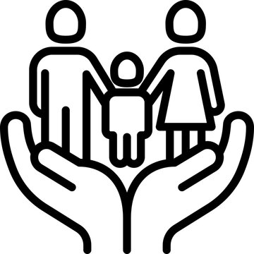 Adoptive parents, custody, child adoption thin line icon, family with child in human hands. Social protection and life insurance. Vector illustration.