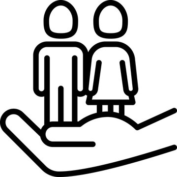 Child adoption thin line icon: boy and girl in human hand. Symbol of family protection and safety. Vector illustration for custody.
