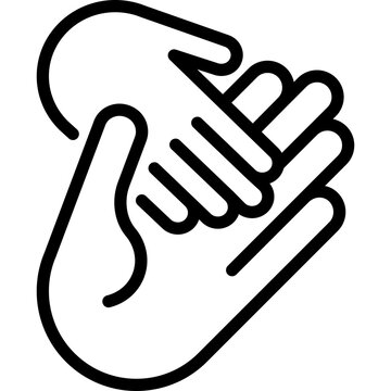 Helping hand, child hand in adult. Adoption, charity or support.Thin line icon. Vector illustration.