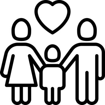 Foster family thin line icon: mother, father and child with heart above. Psychological help, support. Child adoption. Vector illustration.