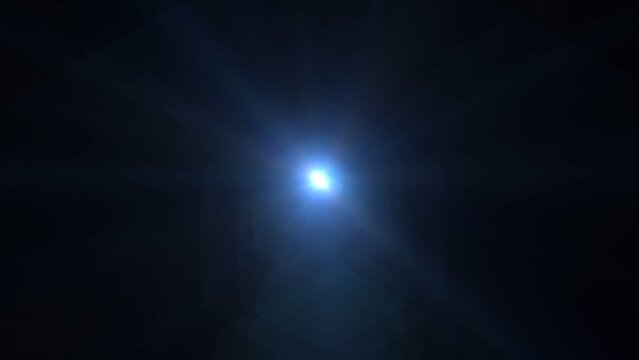 Bright blue light pulses in deep black space. Radiant beams stretch outward from a glowing core