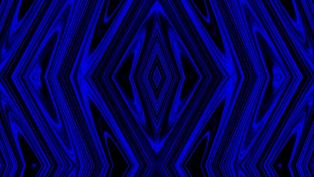 Deep blue waves ripple symmetrically across black void. Patterns expand inward, forming geometric