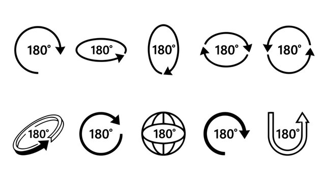 180 degree rotation arrow vector icon set with flip and turn direction symbols