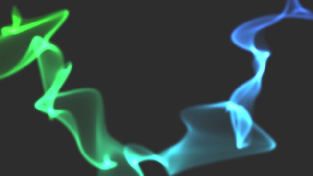 An artistic display of colorful swirling smoke in green and blue tones creates an abstract and dynamic background, ideal for creative and visual project designs.