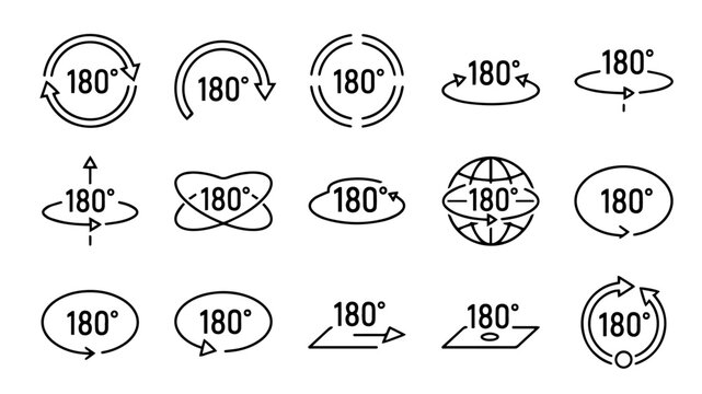 180 degree view icon set rotation arrow line art vector