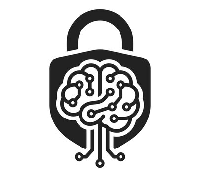 Digital brain security shield concept icon illustrating artificial intelligence privacy