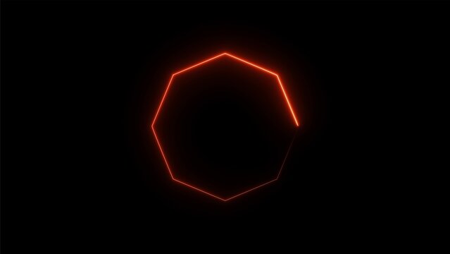 Abstract red neon heptagon outline glowing on black surface.