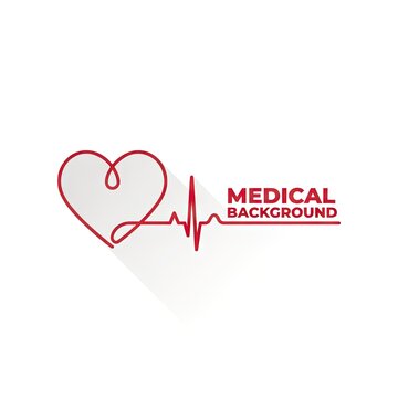 Red heart with electrocardiogram line medical background