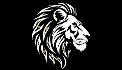 Obraz premium White lion head silhouette with tribal mane on black background 