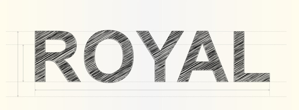 Bold graphic typography art featuring the word royal written in a creative hand drawn sketch font style