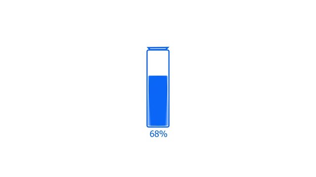 Blue battery charge low warning concept.  Loading 0 to 81 percent complete of a low battery icon. White background 4k video. 
