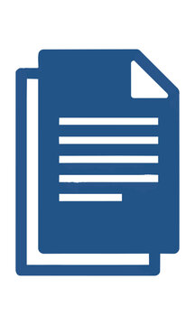 a minimalist document icon in deep blue and white with a bold outline