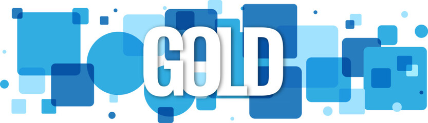 Obraz premium Bold white gold text lettering over vibrant blue abstract geometric square shapes for modern business marketing designs