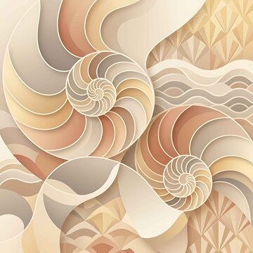 Elegant Fibonacci Spiral Shells Organic Pattern Neutral Palette