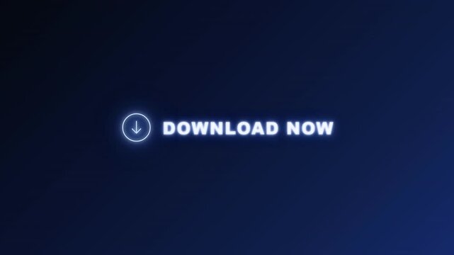 Glowing blue download now button with arrow icon on a dark background.