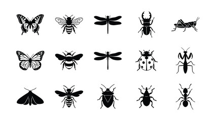 Obraz premium Black and White Illustrations of Various Insects and Bugs on Transparent Background