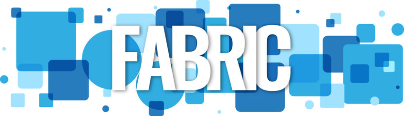 Fototapeta premium Creative fabric text label with blue geometric squares and abstract shapes for modern textile design