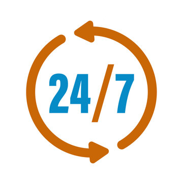 24/7 Sign Vector Clipart Flat Logo Icon Illustration