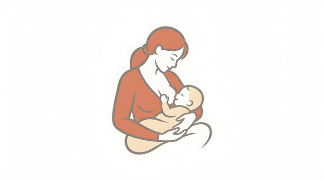 Mother Breastfeeding Her Newborn Baby Soft Line Art Vector Illustration for Maternity and Care Concept