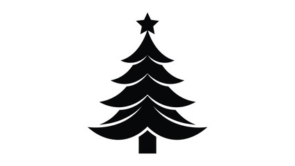 Fototapeta premium Simple black christmas tree icon with star top transparent background