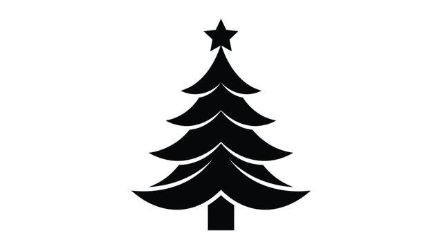 Simple black christmas tree icon with star top transparent background