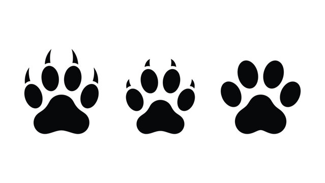Three different animal paw print icons with transparent background