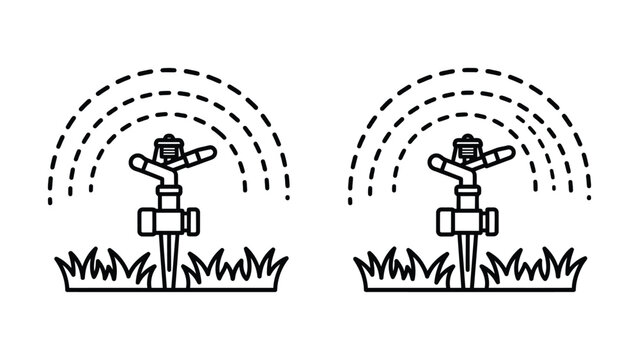 Two sprinkler heads watering grass with different spray patterns