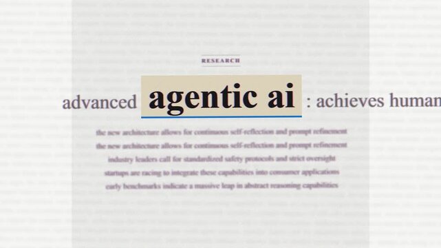 Agentic AI breaking news headlines macro text montage, autonomous artificial intelligence newspaper stop motion typography