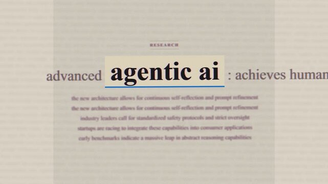 Agentic AI vintage archival records text montage, retro artificial intelligence microfiche newspaper typography stop motion