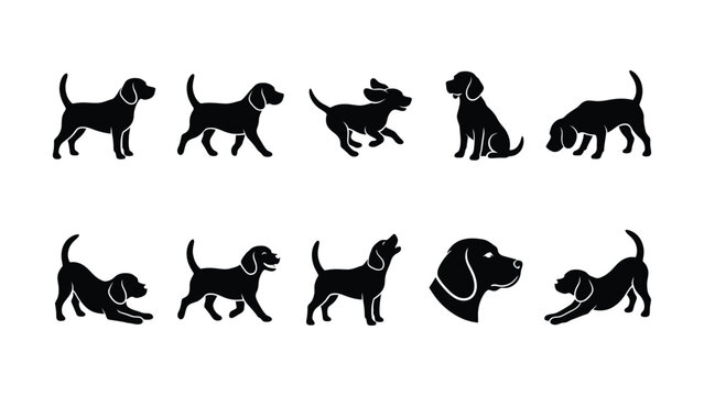 Various Silhouette Dog Breeds in Different Poses Collection
