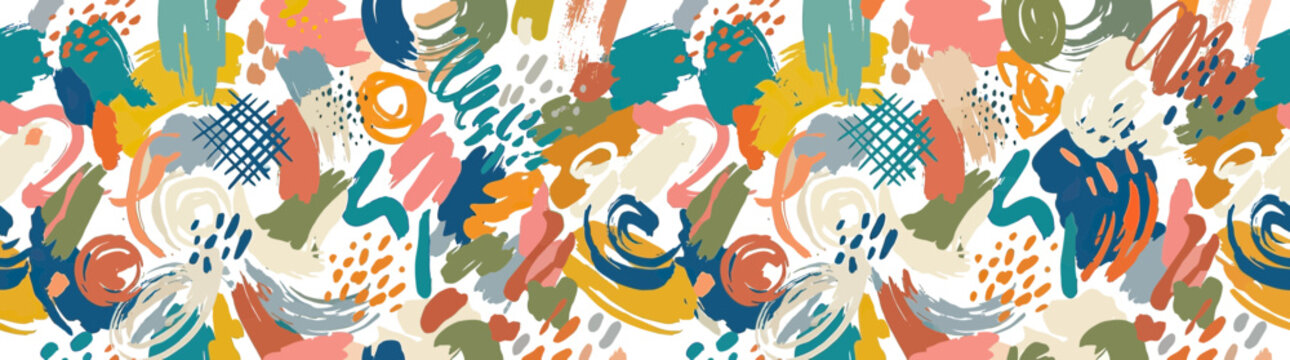 Abstract colorful paint strokes seamless pattern