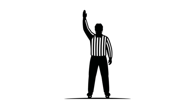 American football referee silhouette with raised arm, professional sports official in striped uniform vector, game official signaling a touchdown or penalty