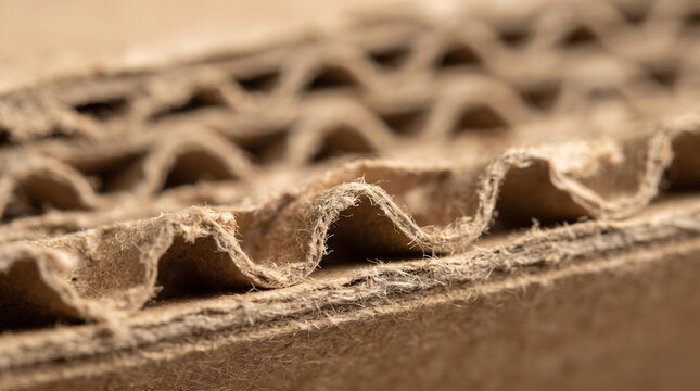 Macro view of corrugated cardboard texture showing wavy fluted layers with cardboard corrugated packaging material background recycling industrial abstract