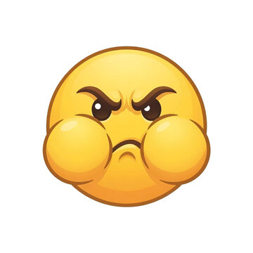 Angry pouting emoji icon. Mad yellow face with puffed cheeks and furrowed brows. isolated on transparent background
