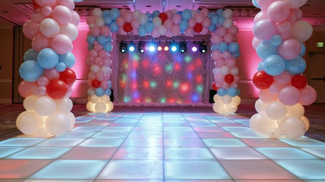 The Balloon Archway Neon Dance Floor Setup for Festive Celebration