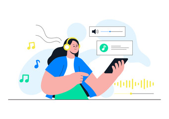 Obraz premium Viral Tunes Vector Illustration Featuring Music Streaming App, Trending Audio Tracks, Mobile Listening, Social Media Sharing and Digital Entertainment