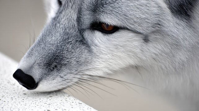 A close up of a fox's face.