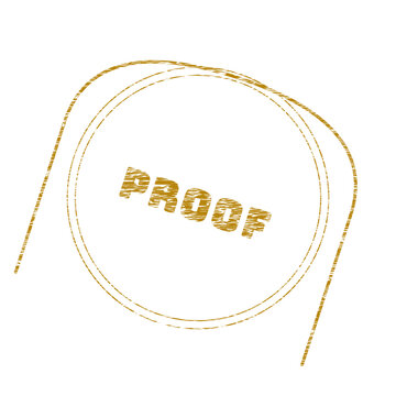 Golden proof stamp with textured metallic finish, circular gold seal icon on white background, luxury validation mark for official documents