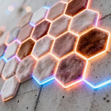 Bioluminescent Hex Grid on Concrete Texture