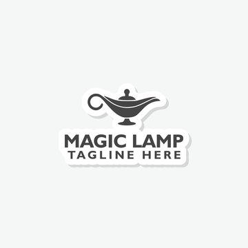 Genie magic lamp logo sticker isolated on gray background