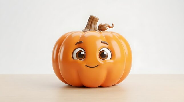 A cute orange pumpkin with a friendly smiling face isolated on a white background perfect for a fun and festive halloween seasonal decoration and celebration