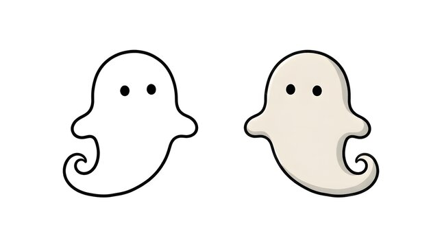 Two cute little ghosts isolated on a white background for halloween celebration design elements featuring simple hand drawn cartoon style spirits for festive holiday decoration