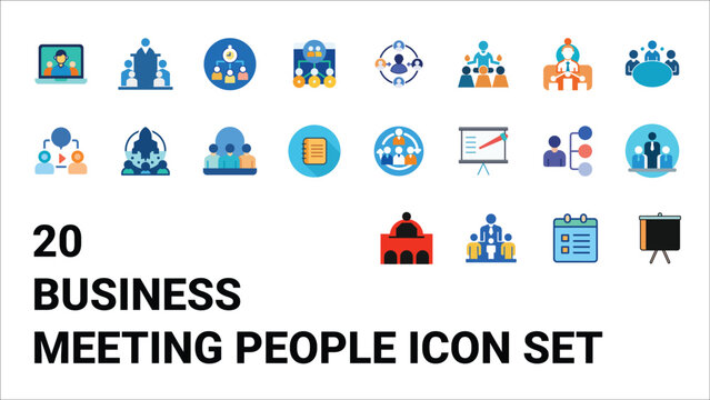 Business meeting people icons &ndash; boardroom, conference, and group discussion symbols.